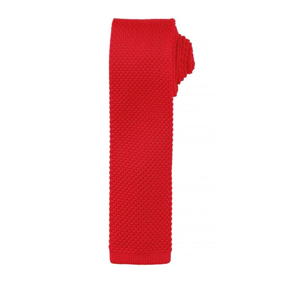 Premier Mens Slim Textured Knit Effect Tie / Red